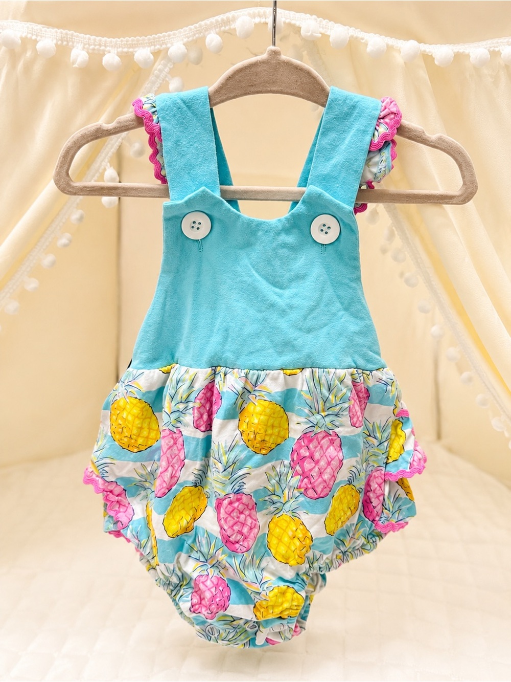 Simply Southern Turquoise Pineapple Print Baby Romper
